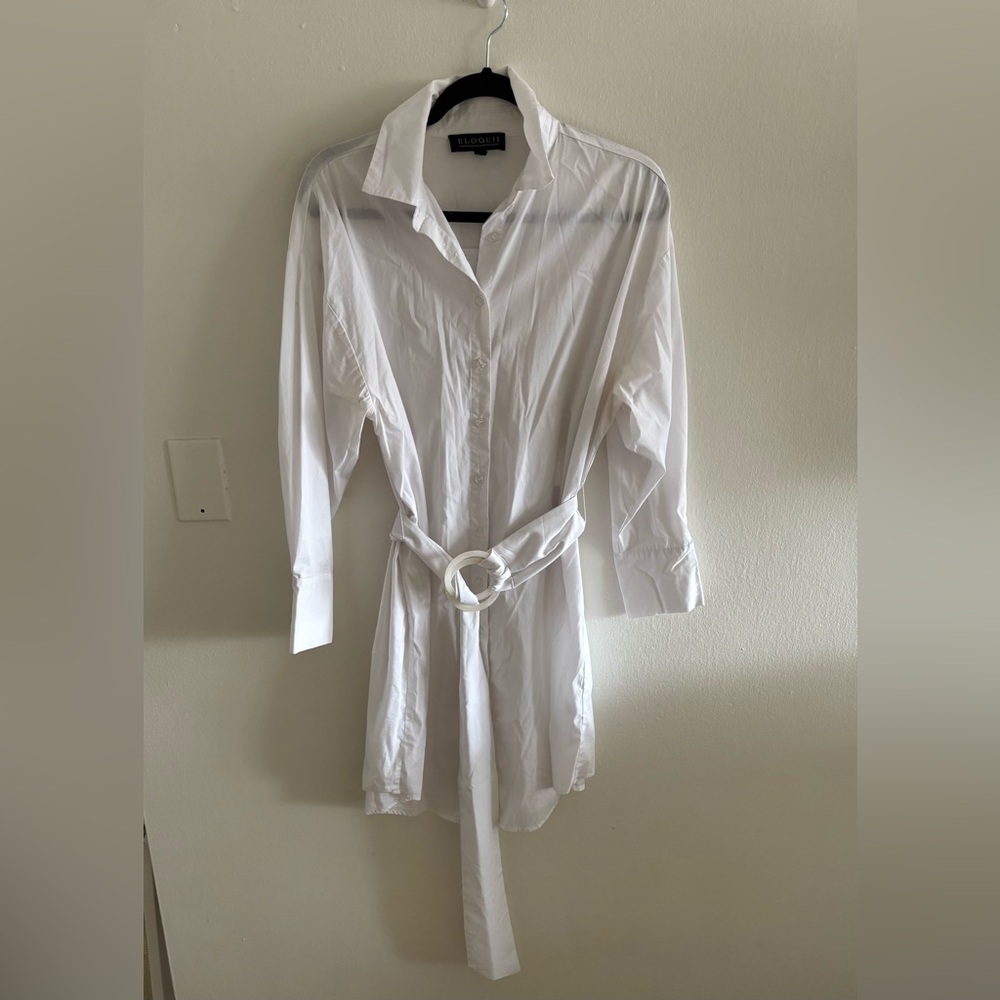 ELOQUII White Shirt Dress with Belt- 14
